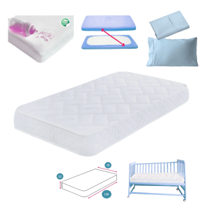 Combo 5 piezas, Colchón Bebe + Protector Fluidos +Sabana +Almohada + Funda