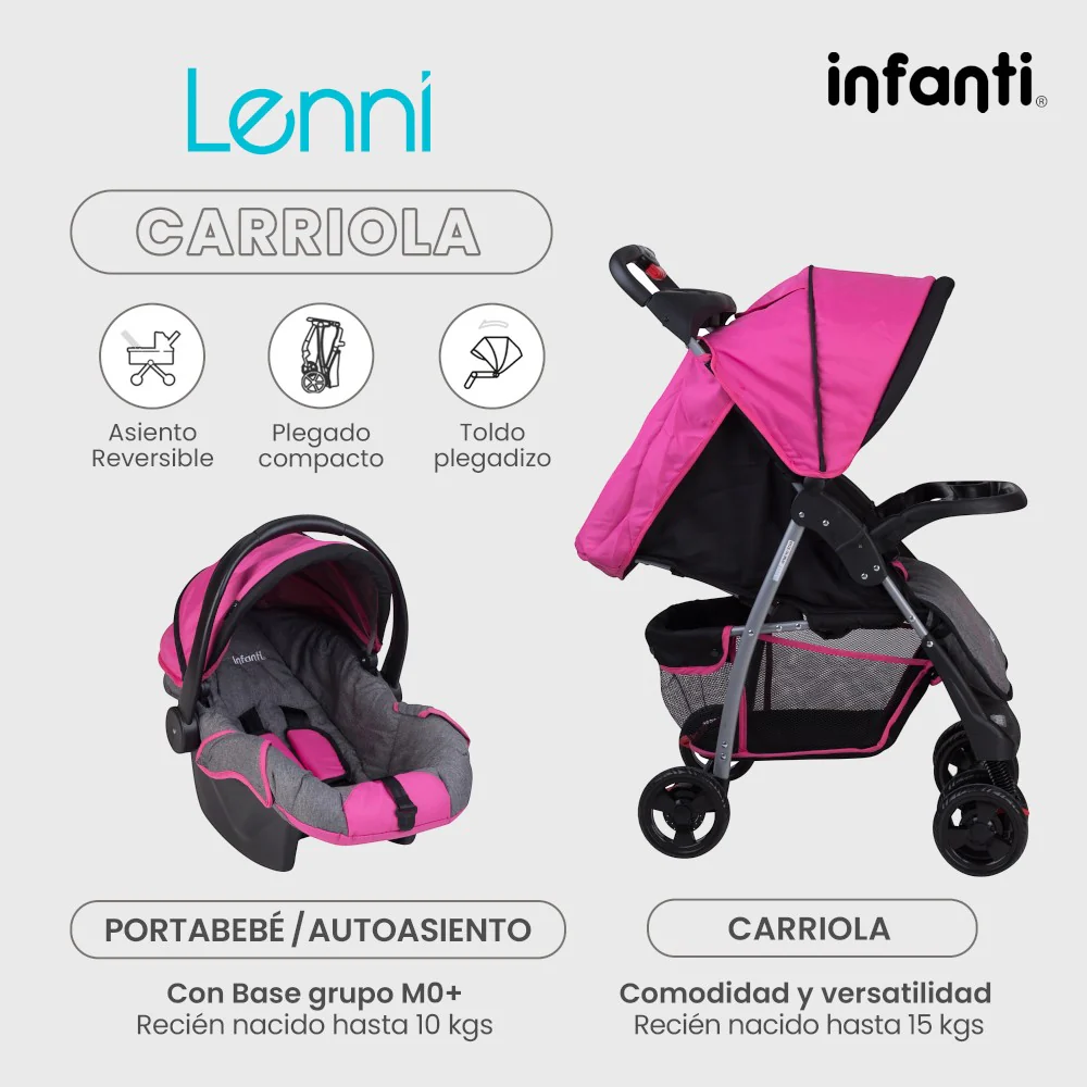 Carriola Lenni Con Sistema De Viaje Plegado A Una Mano y Charola Desmontable - Imagen 3
