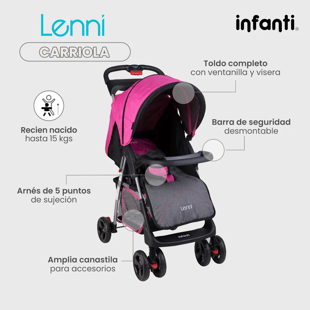 Carriola Lenni Con Sistema De Viaje Plegado A Una Mano y Charola Desmontable - Imagen 4