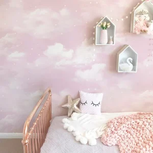 NUBES FONDO ROSA Papel pintado infantil