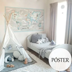 MAPA MUNDI AZUL F.GRIS Póster autoadhesivo